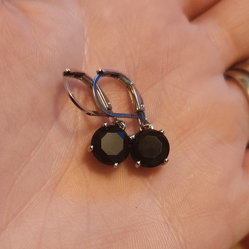 Black Earrings Sterling Silver 925, Dangle Earrings Women Silver, 6MM